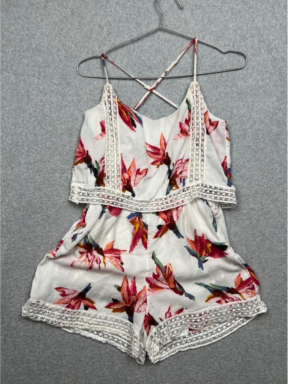 Abercrombie & Fitch Floral Lace Trim Romper Womens S Summer Causal Beach Boho
